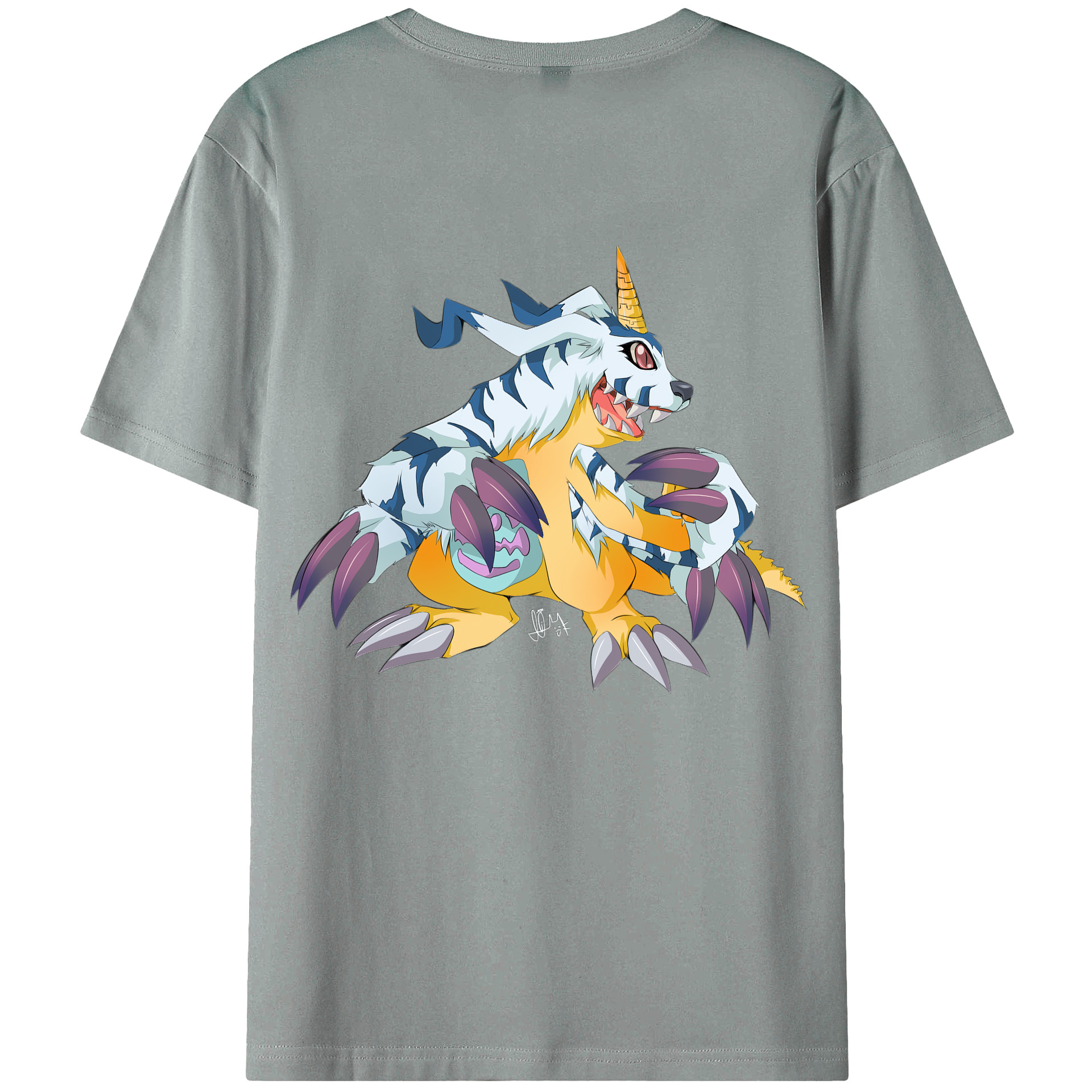 （画像用） Digimon デジタルモンスター/デジモン 綿100％ メンズ半袖Tシャツ（バックプリント） 通気性